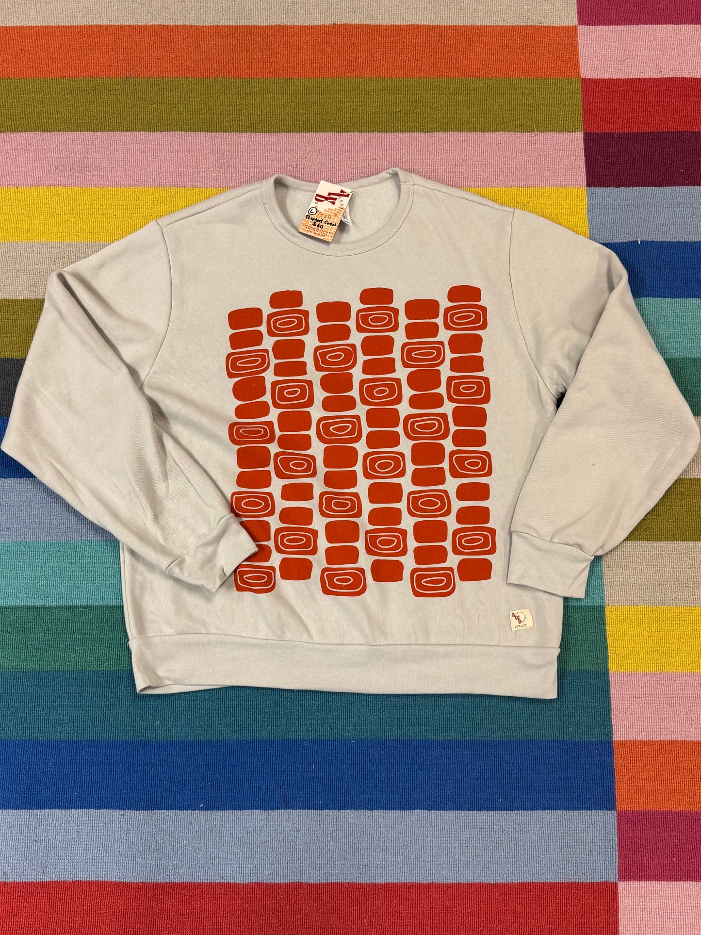 Printed fleece lined crew - large